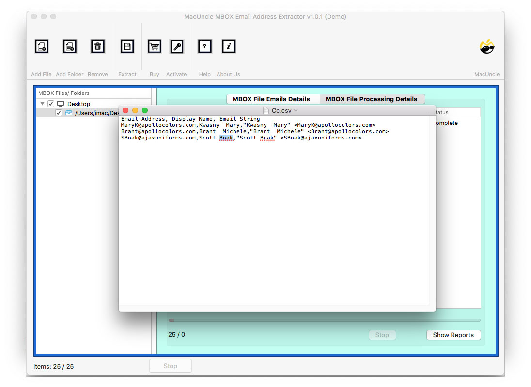 Get the resultant CSV file with Email Ids