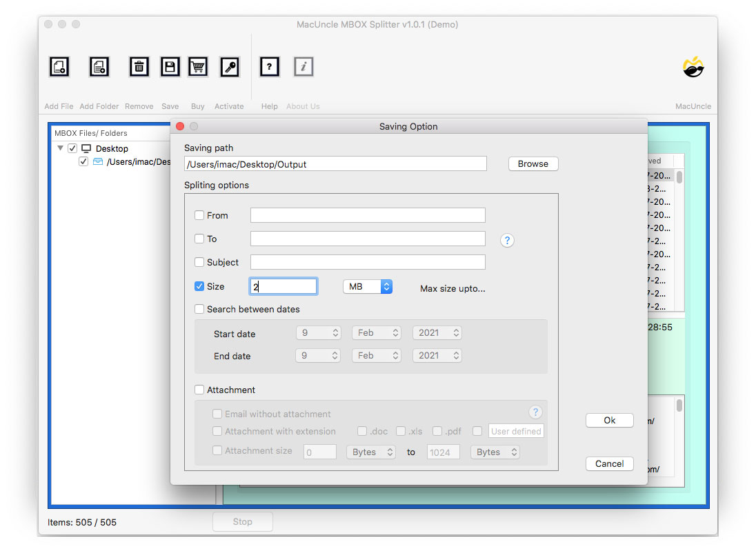 Splitting Option to Split MBOX to individual messages on Mac