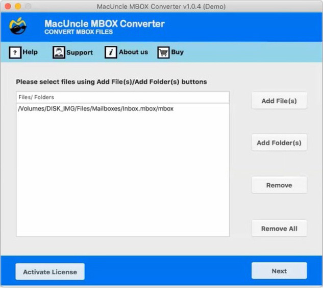 Add MBOX files to the Software panel