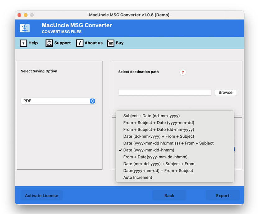 file naming and destination path