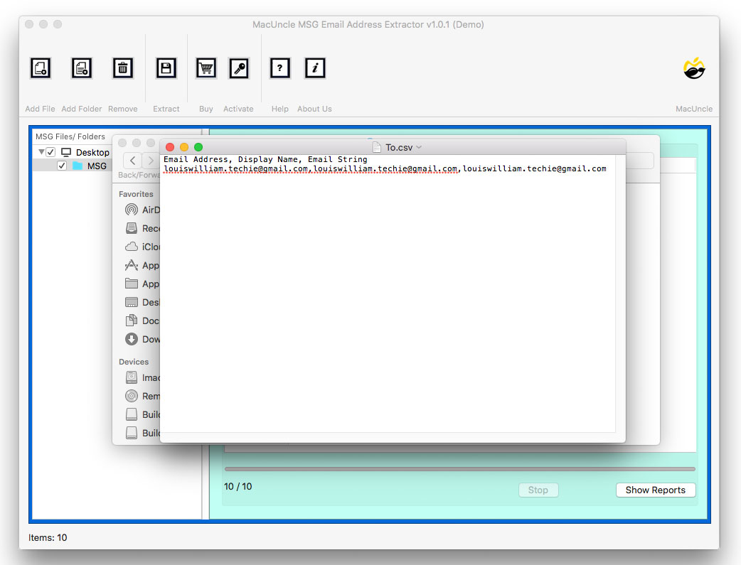 Get the resultant CSV file with Email Ids