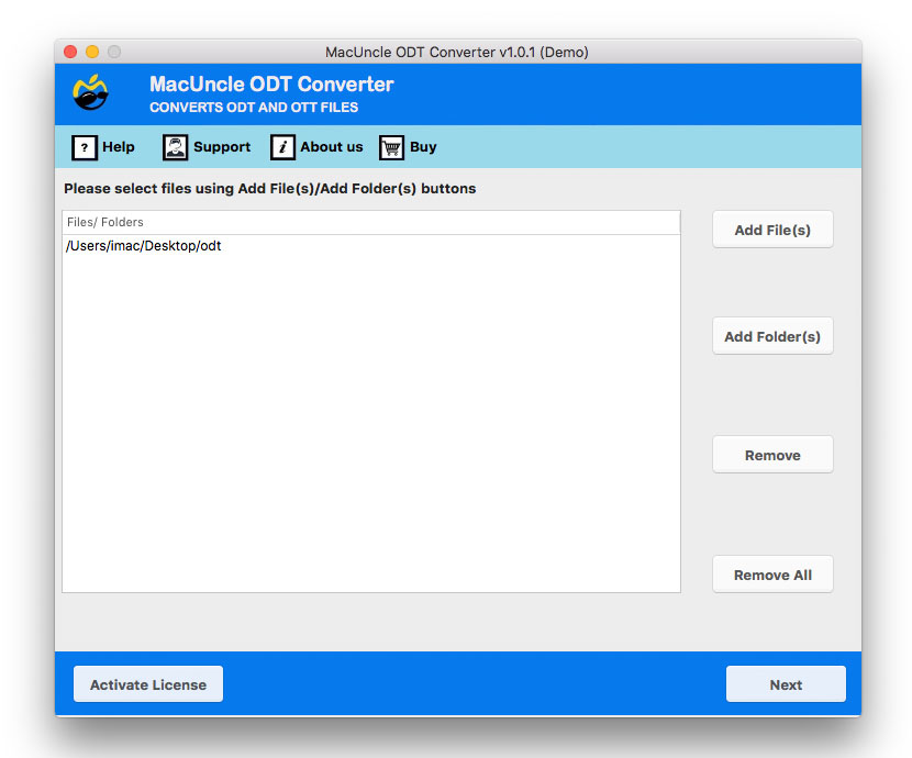 Upload Desired ODT File to Software