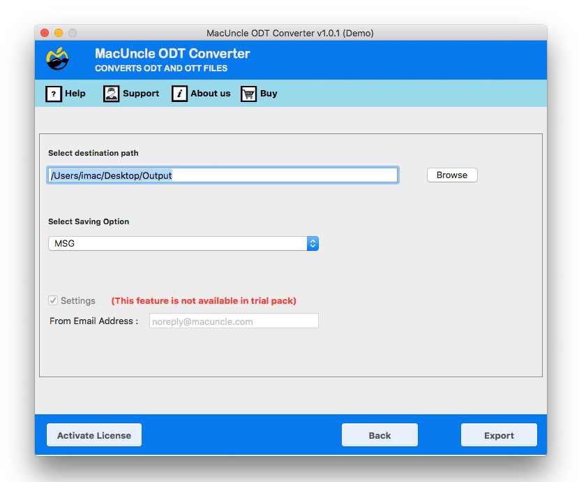 Select location to save converted ODT file