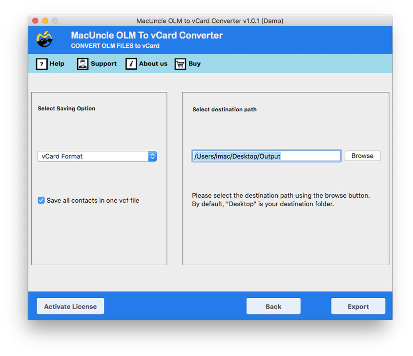 Select vCard Option to Convert Outlook for Mac Contacts to vCard