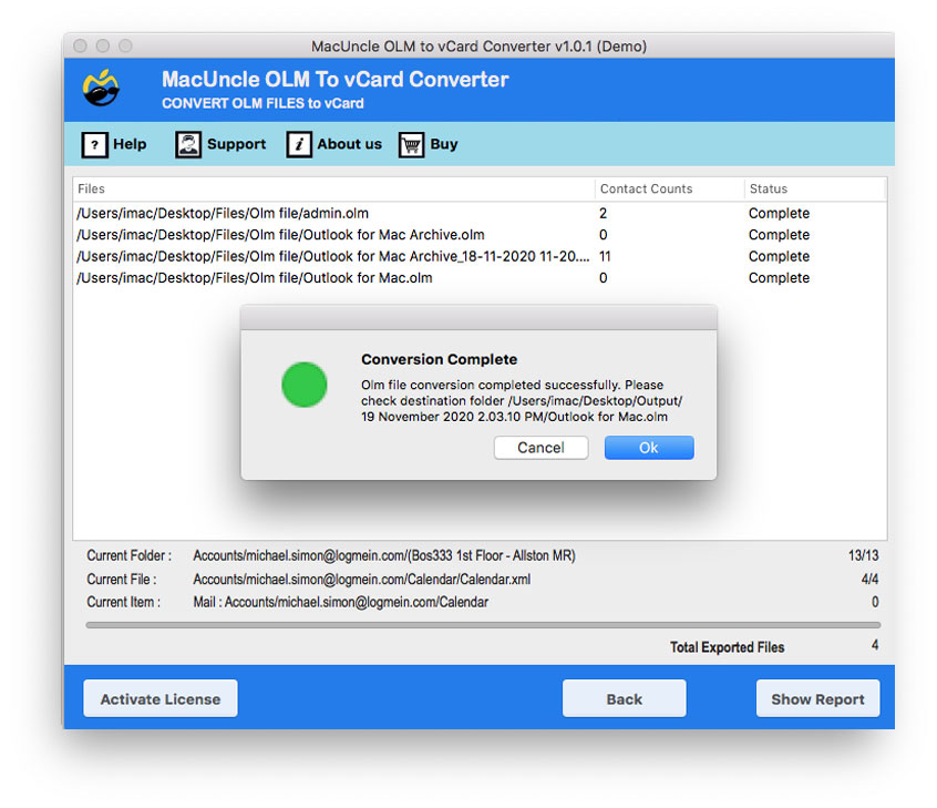 Outlook for mac contacts to vcard process completes