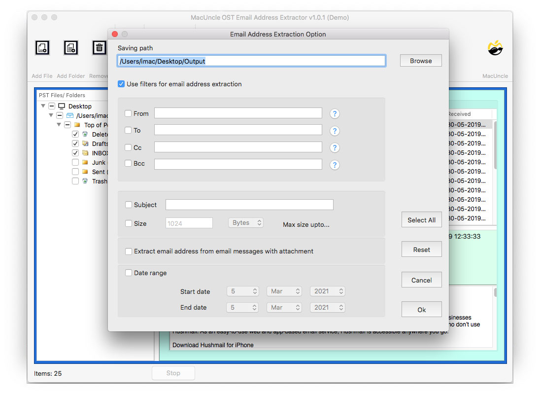 Filter option for selective OST Email ID extraction