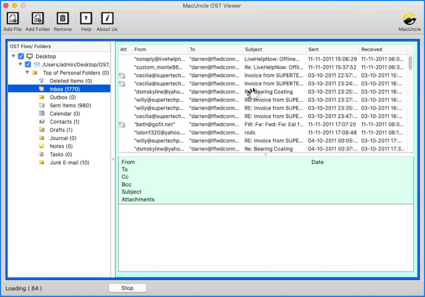 Scan all the OST files on software panel