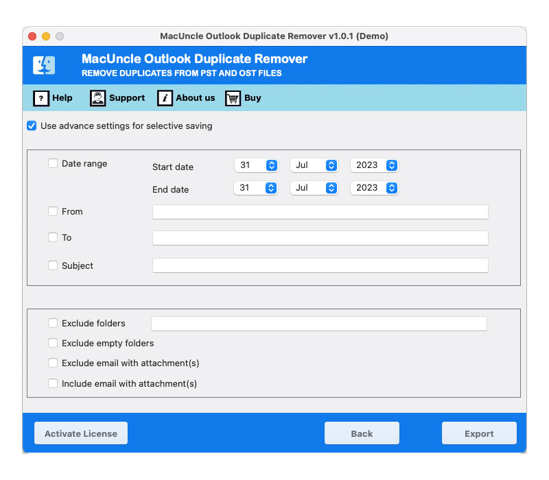 use filter to remove duplicate emails in pst selectively