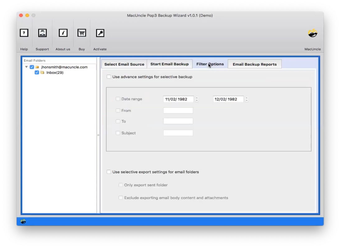 Filter option for selective migration of POP3 email to Office 365