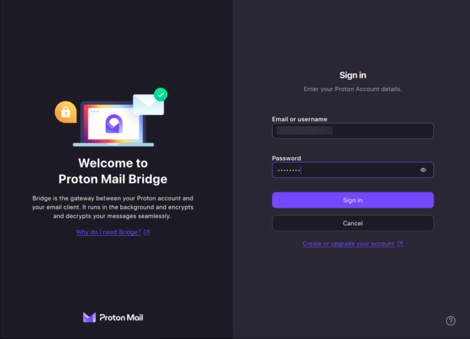 sign in to protonmail bridge