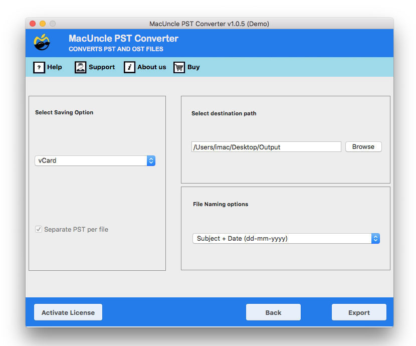 Choose destination location and file format