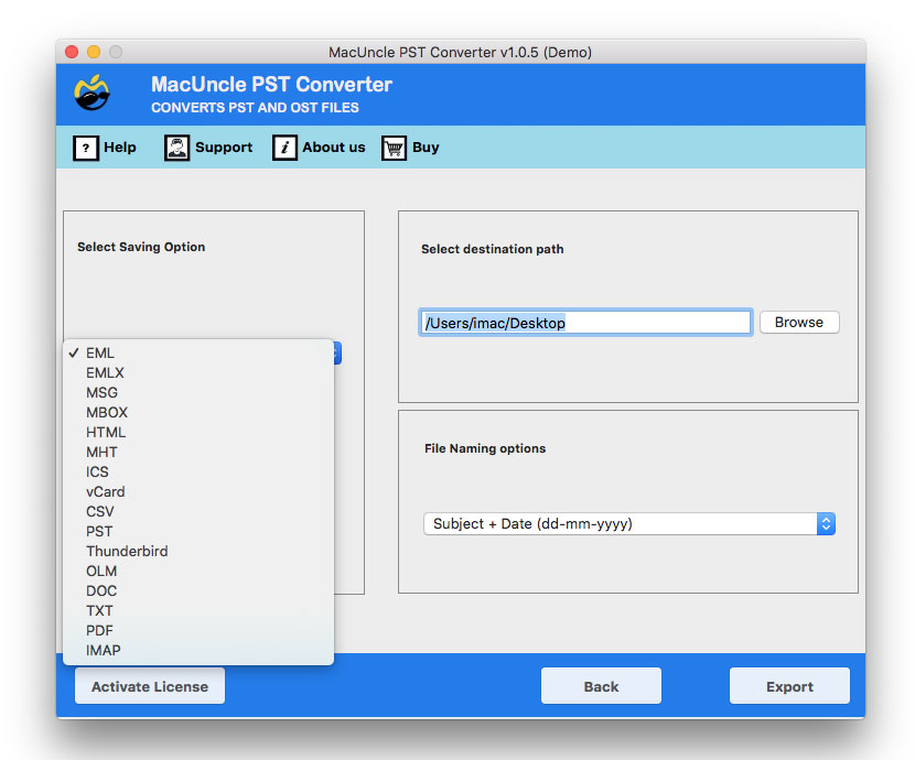 Select a desired file format