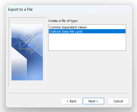 extract pst files from outlook