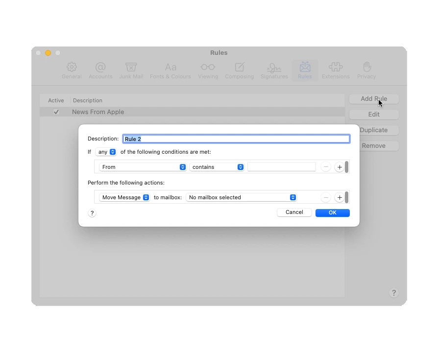 Set up Rules in Apple Mail