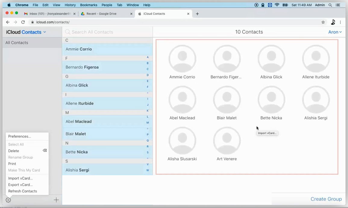 The procedure to import csv contacts to cloud is done