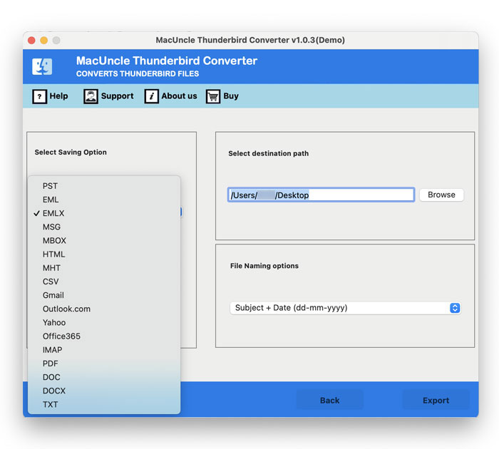 Select CSV format to export address book from thunderbird to csv