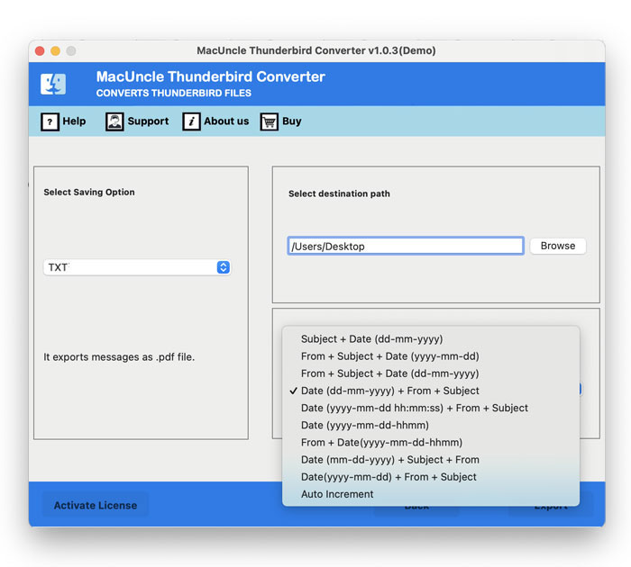 Select Destination location and Naming pattern