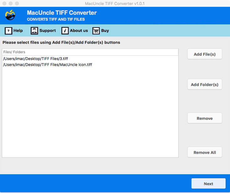 Add TIFF image file to the software