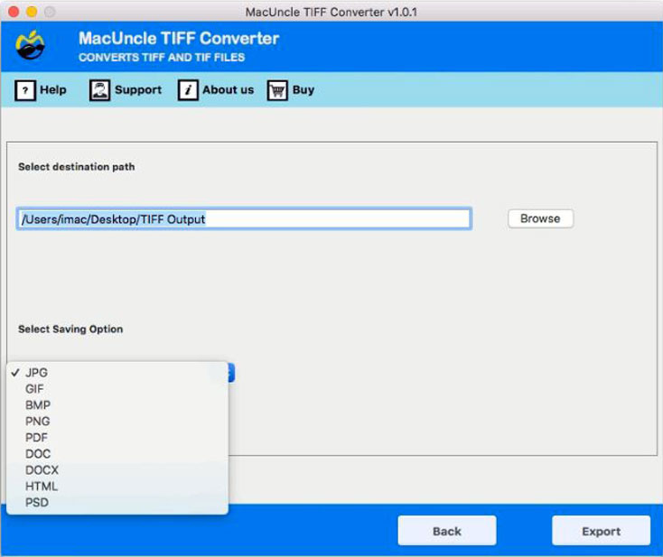 Select a location to save converted TIFF files