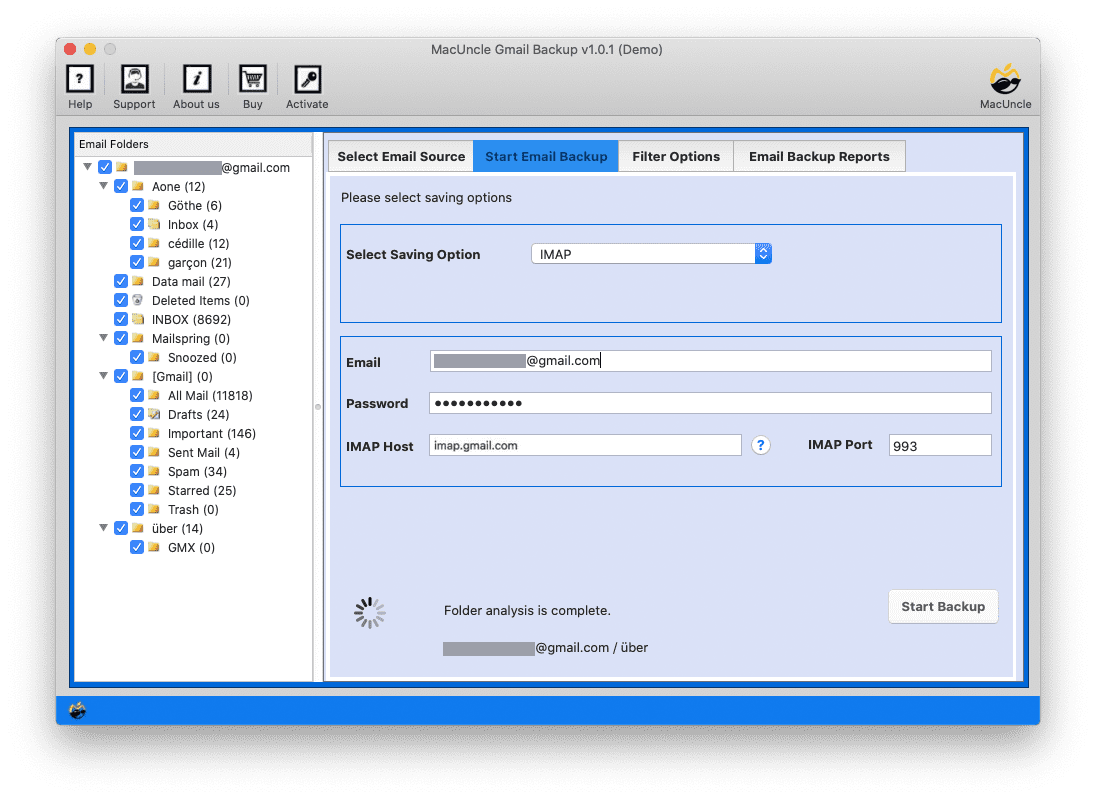 Select IMAP Option and Enter the details