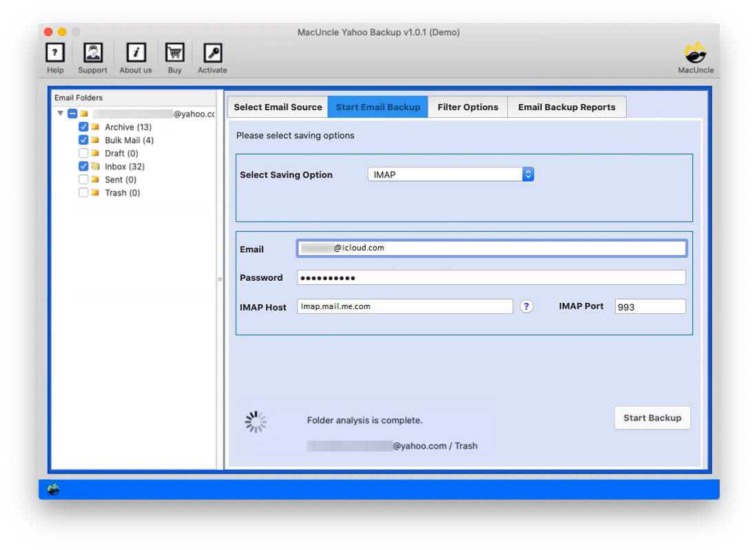 Select IMAP option to transfer Yahoo Mail to iCloud