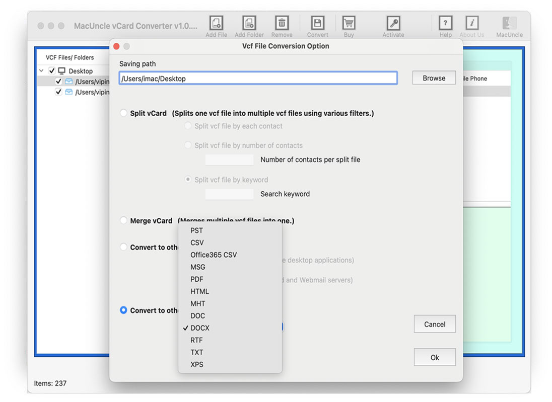 Convert vCard File with mutliple contacts to PDF