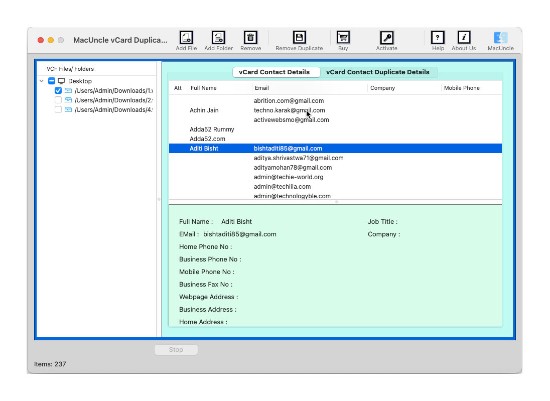 add iphone vcard file to the software