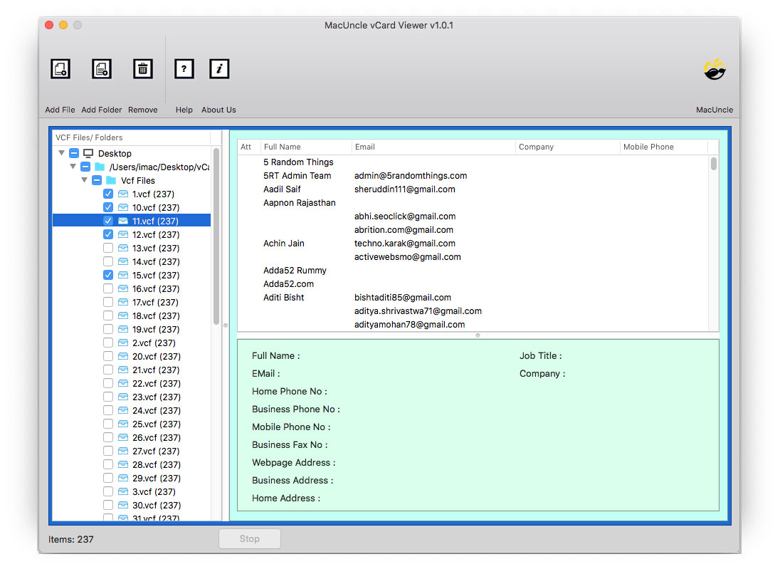 Choose the desired vCard file to open VCF file on Mac