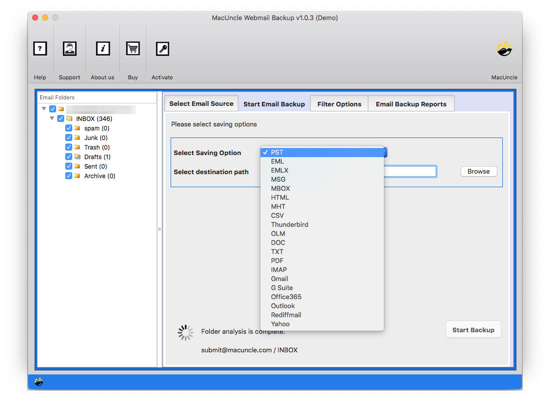 Choose the desired folder to migration to Outlook