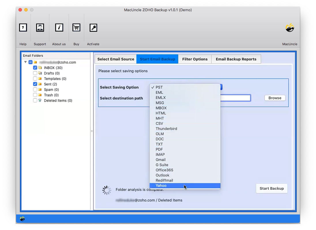 Choose IMAP option from Select Saving Option for Zoho to Apple Mail Migration